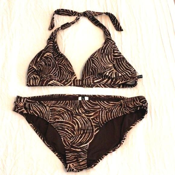 VNT Jantzen Bikini 2 Piece Size 14 Animal Print BROWN Triangle Top Bathing Suit - Picture 2 of 14